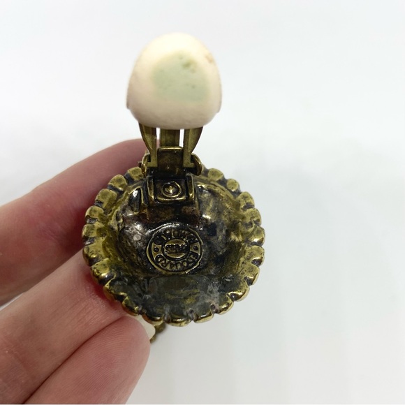 Edouard Rambaud Clip-on Earrings Aged Brass/Gold Tone Hammered Texture Metal MCM - Picture 11 of 13